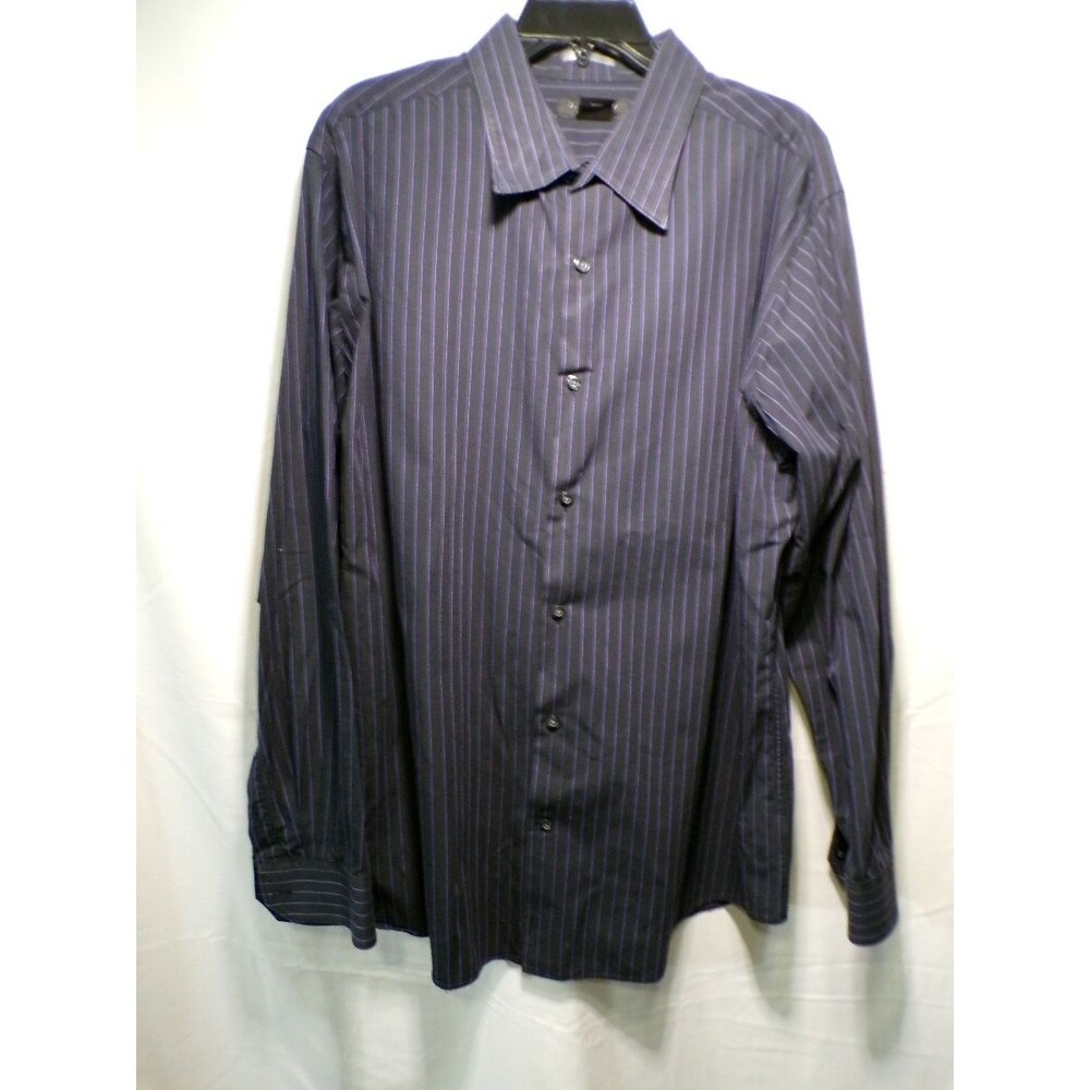 J. Ferrar Men's 2XL Modern Fit Dress Shirt Black Purple Striped Cotton